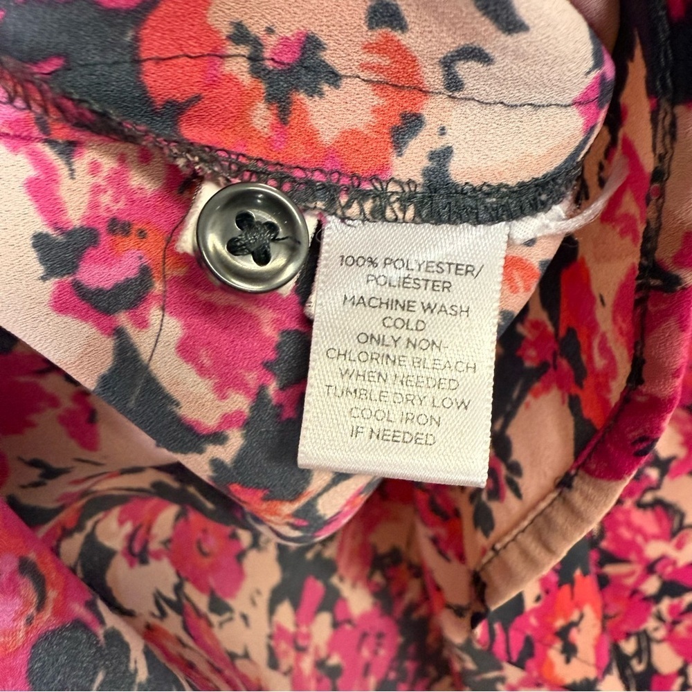 Loft Blouse Womens Medium Pink Floral Print Long Sleeve Half Button Top - Picture 7 of 10